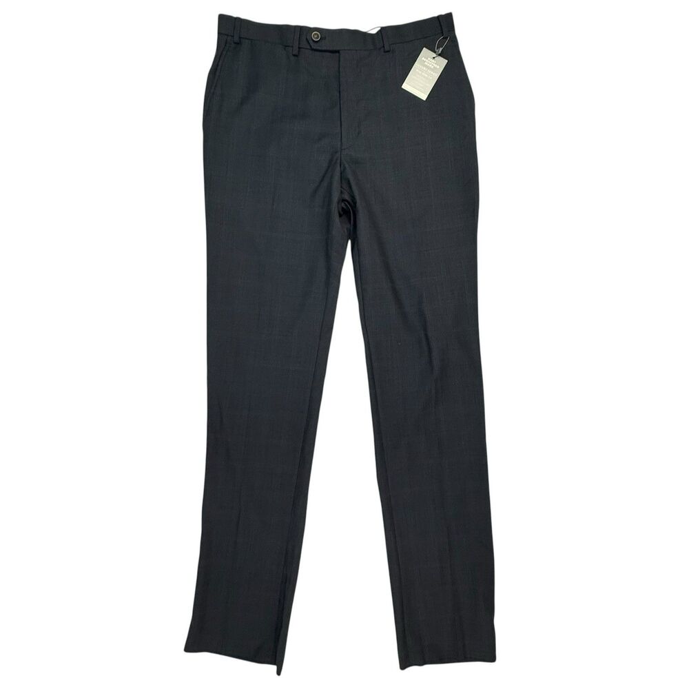 Hart Schaffner Marx NEW Performance 100% Wool Dress Pants Men 35R Unhemmed Blue